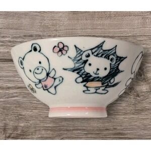 Schen Bowl Kotobuki Rice Noodle Animals Pink Footed Base Kids Japanese Ceramic